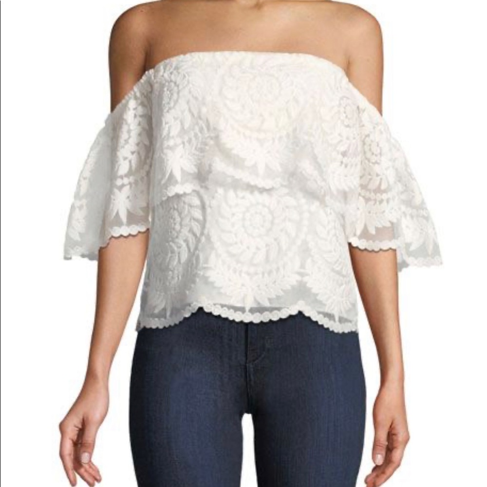 Kobi Halperin white lace off the shoulder top